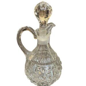 Vintage Clear Glass Oil Or Vinegar Cruet With Etched Stopper